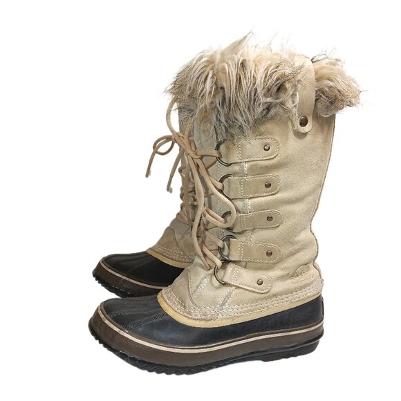 Sorel Joan of Arctic Snow Boots Womens Tan Suede Faux Fur
